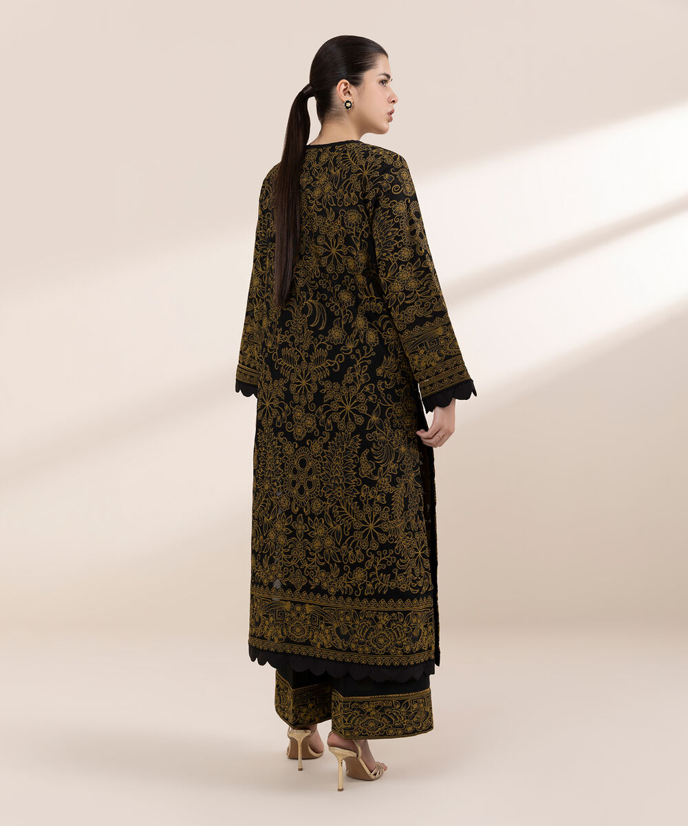 Women's RTW Extra Weft Jacquard Black Solid A-Line Shirt