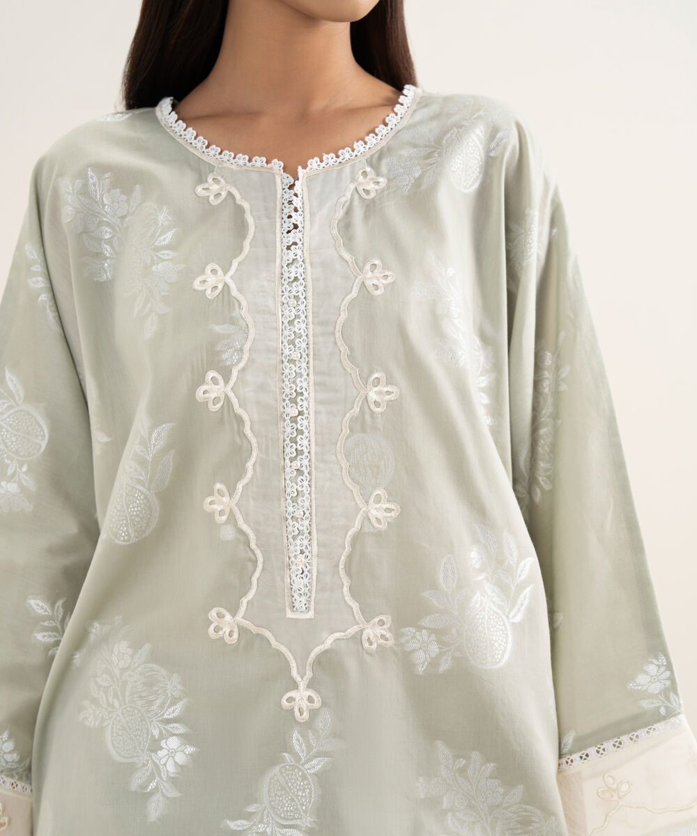 Women's RTW Zari Jacquard Embroidered Green 2 Piece Suit