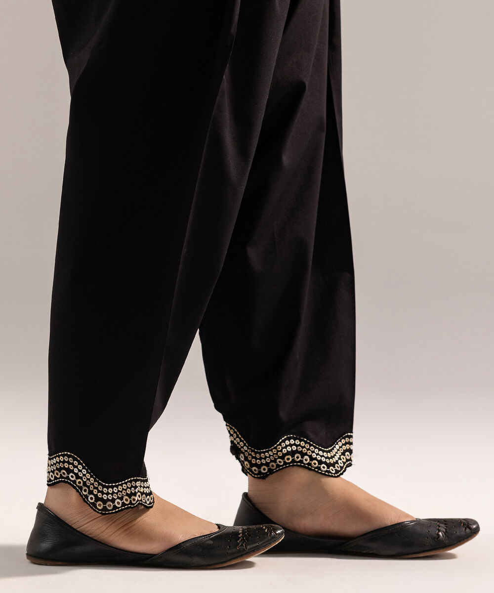 Women's RTW Cambric Embroidered Black Shalwar
