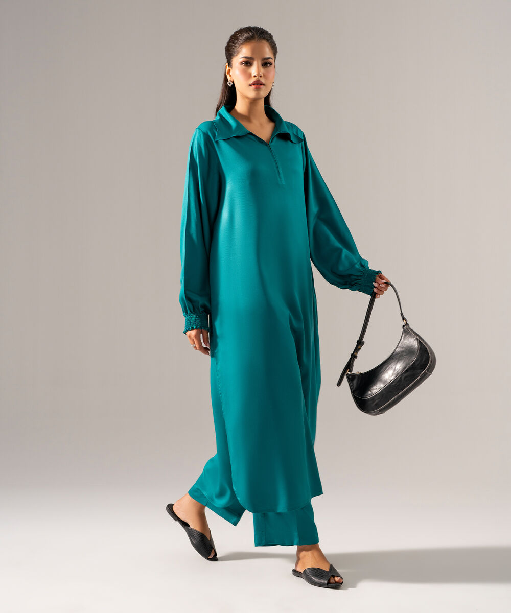 Women's RTW Bedford Solid Teal 2 Piece Suit