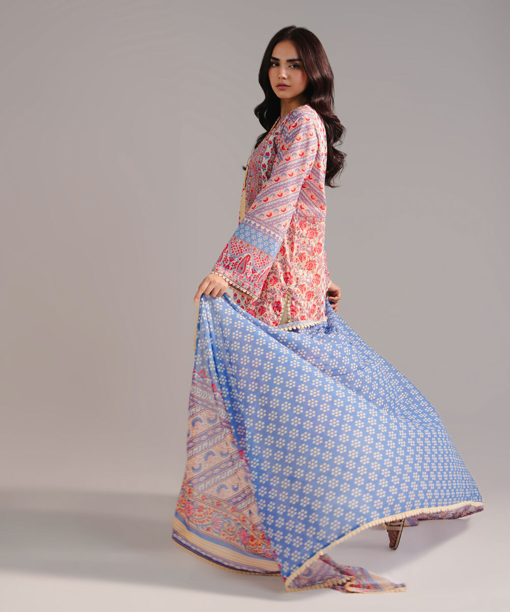 Women's RTW Lawn Printed Pale Yellow 3 Piece Suit