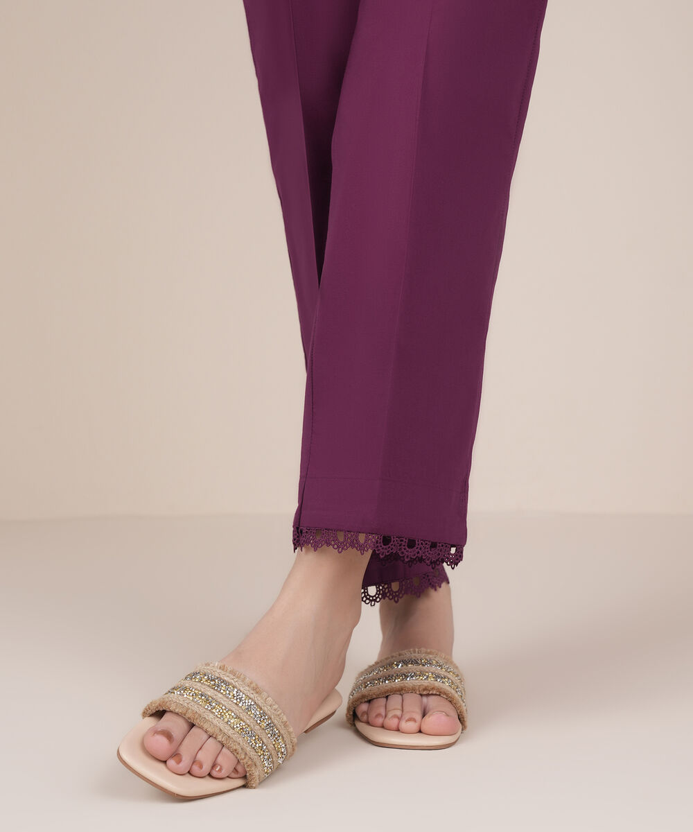Women's RTW Cambric Purple Solid Straight Pants