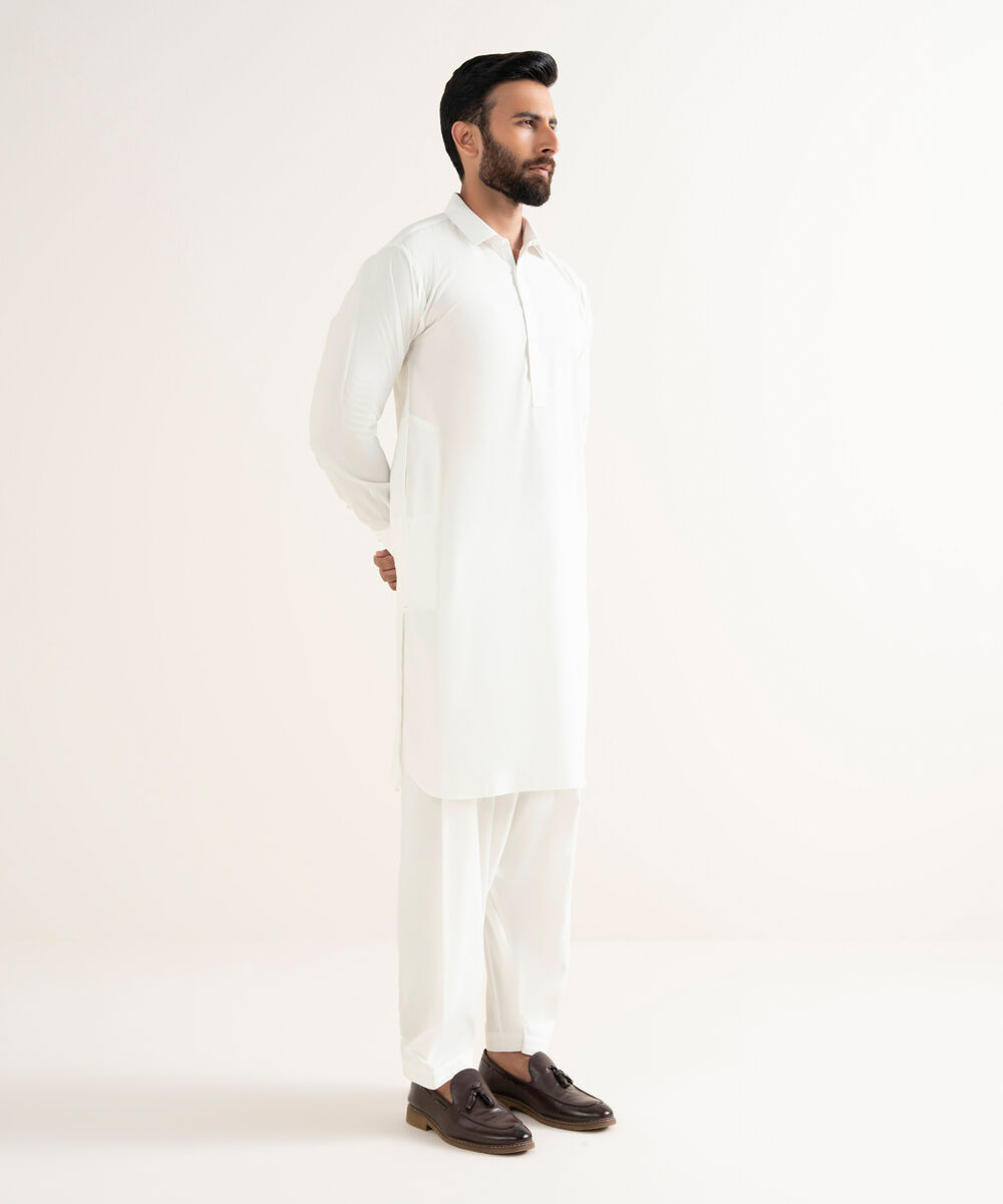 Men's Wash & Wear Plain White Kameez Shalwar