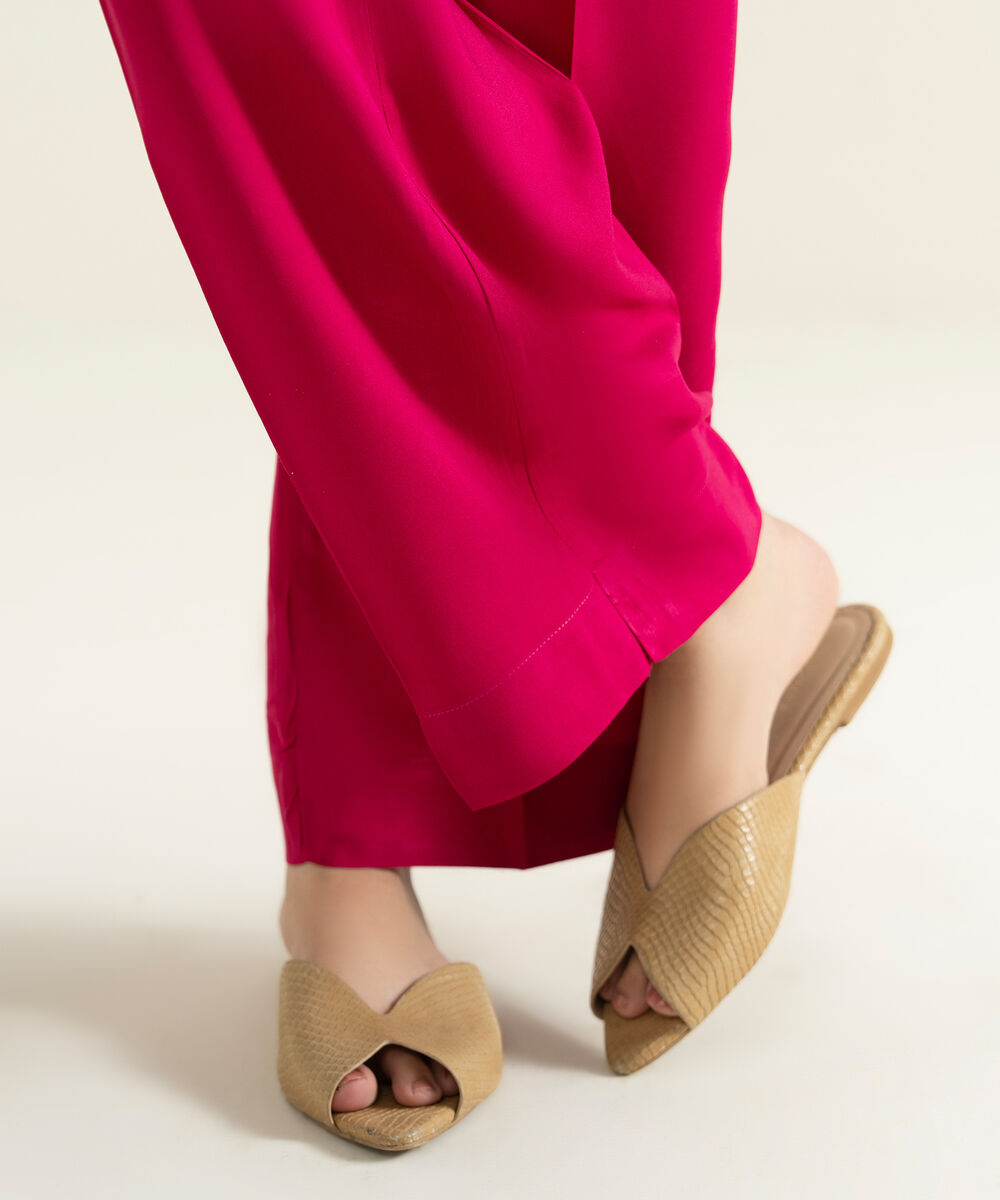 Women's RTW Viscose Linen Solid Pink Straight Pants