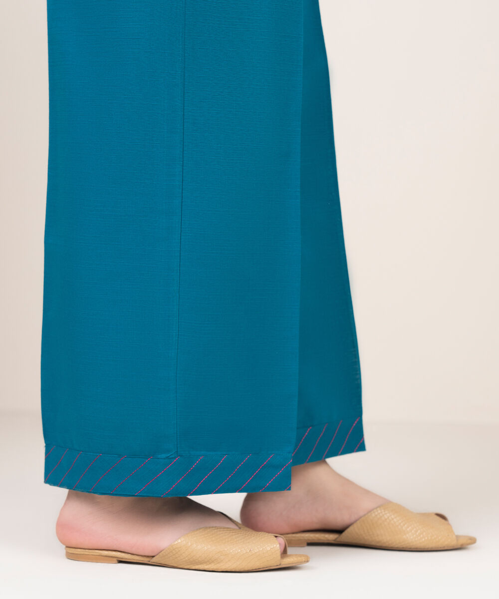 Women's RTW Cotton Embroidered Blue Culottes