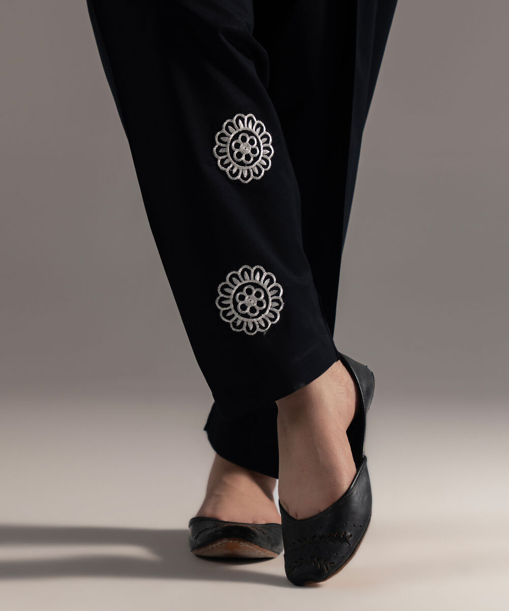 Women's RTW Cambric Solid Black Skinny Shalwar