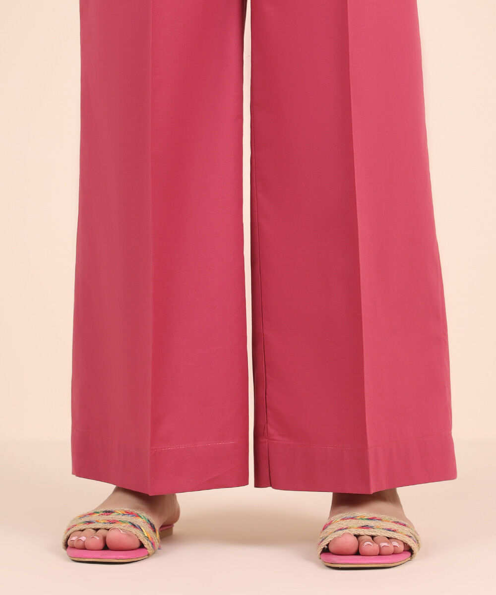 Women's RTW Cambric Pink Solid Flared Pants
