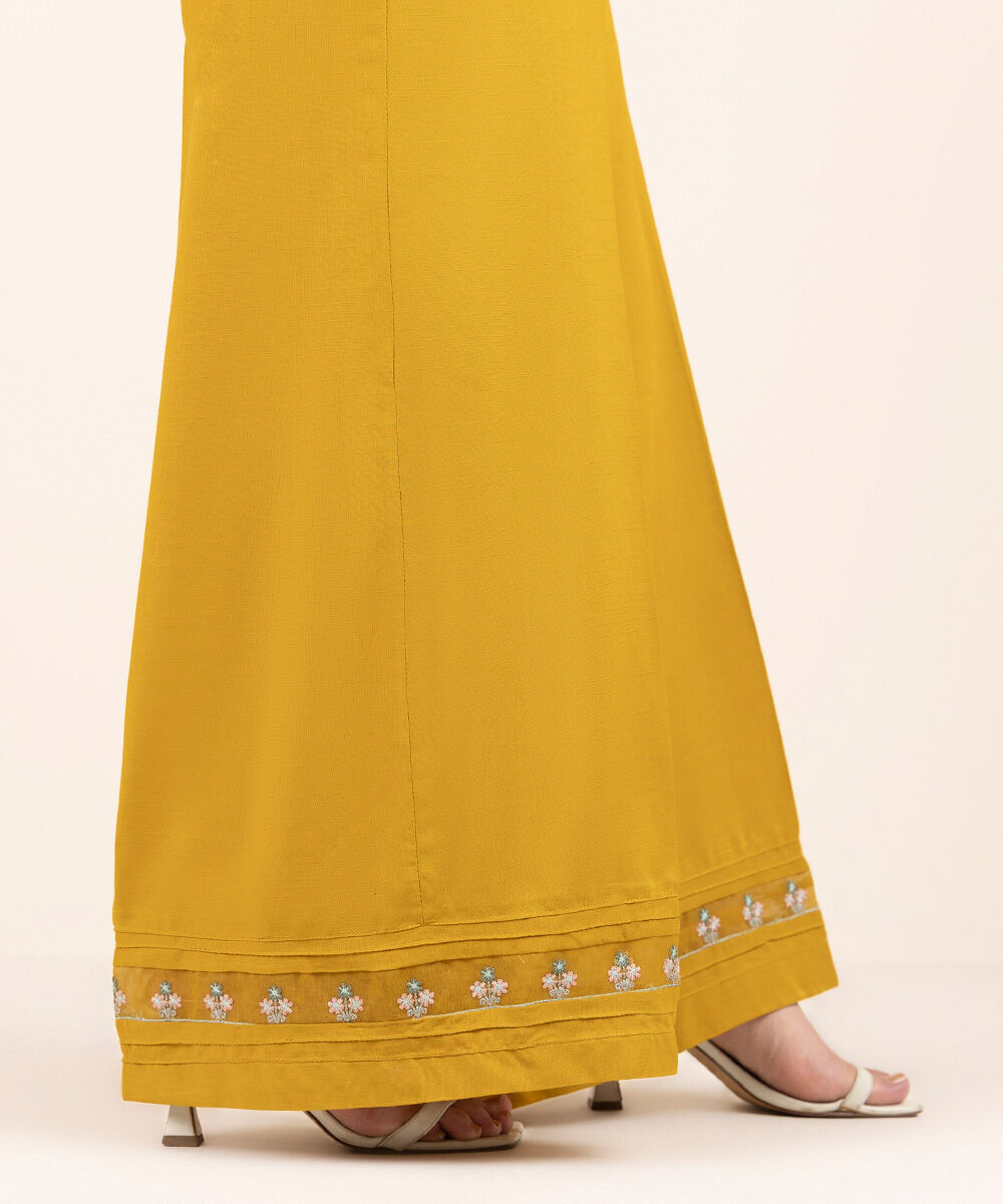 Women's Pret Cambric Mustard Solid Flared Pants