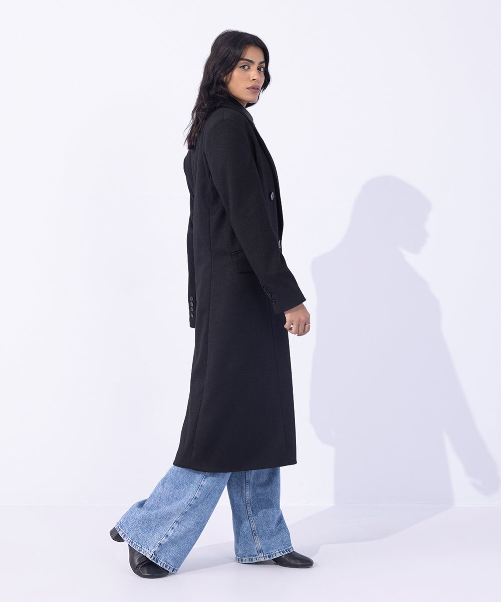Woman - Black Double Breasted Long Coat
