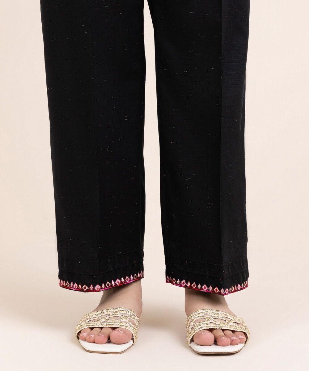 Women's Pret Multineps Black Embroidered Straight Pants