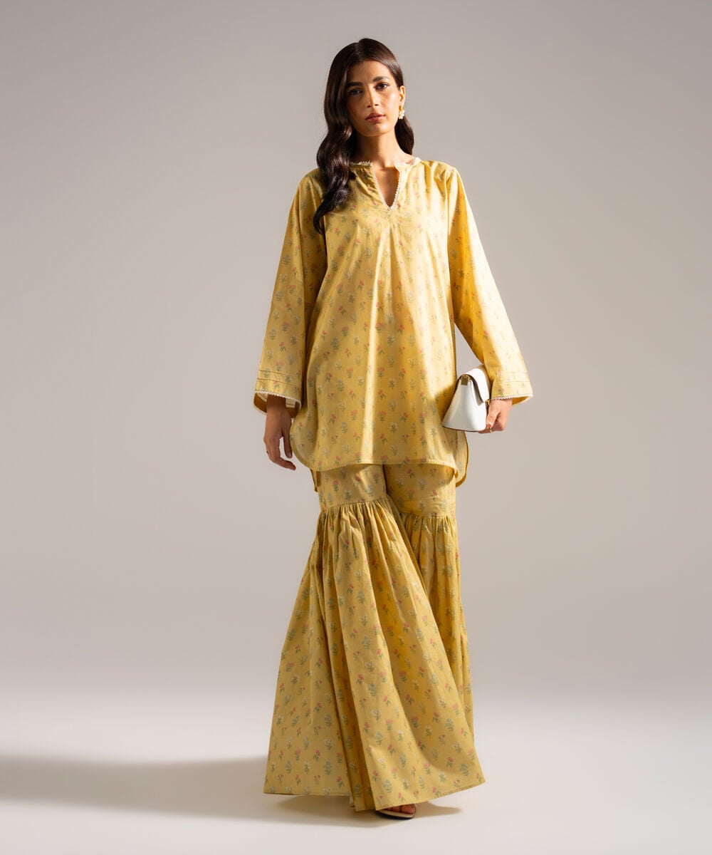 Women's RTW Lawn Printed Yellow Straight Shirt