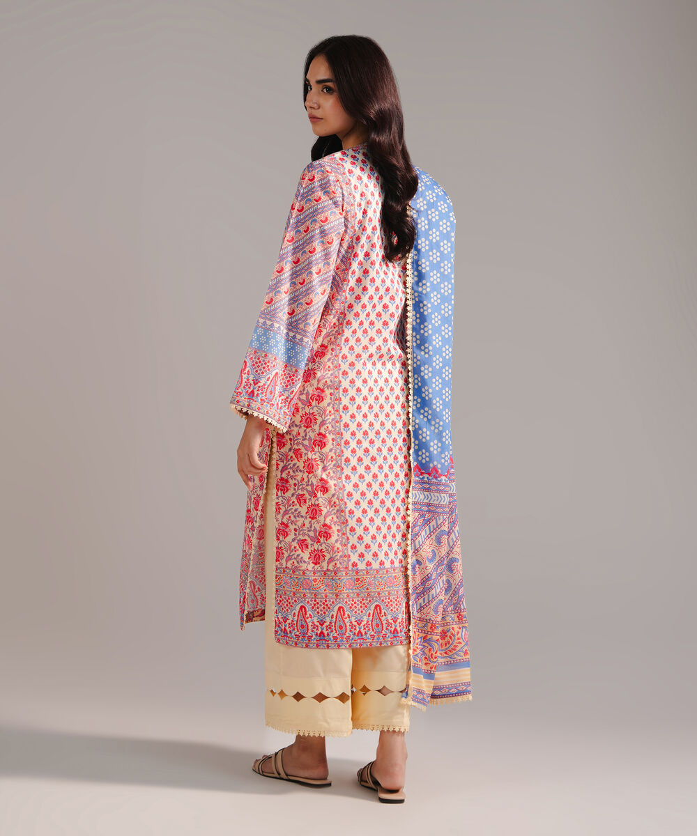 Women's RTW Lawn Printed Pale Yellow 3 Piece Suit