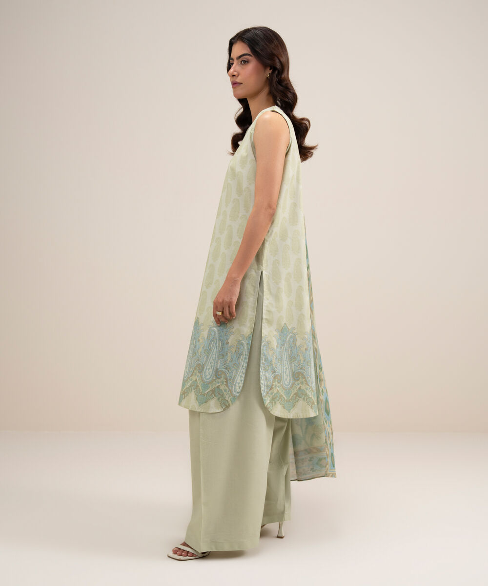 Women's Unstitched Lawn Embroidered Light Green 3 Piece Suit