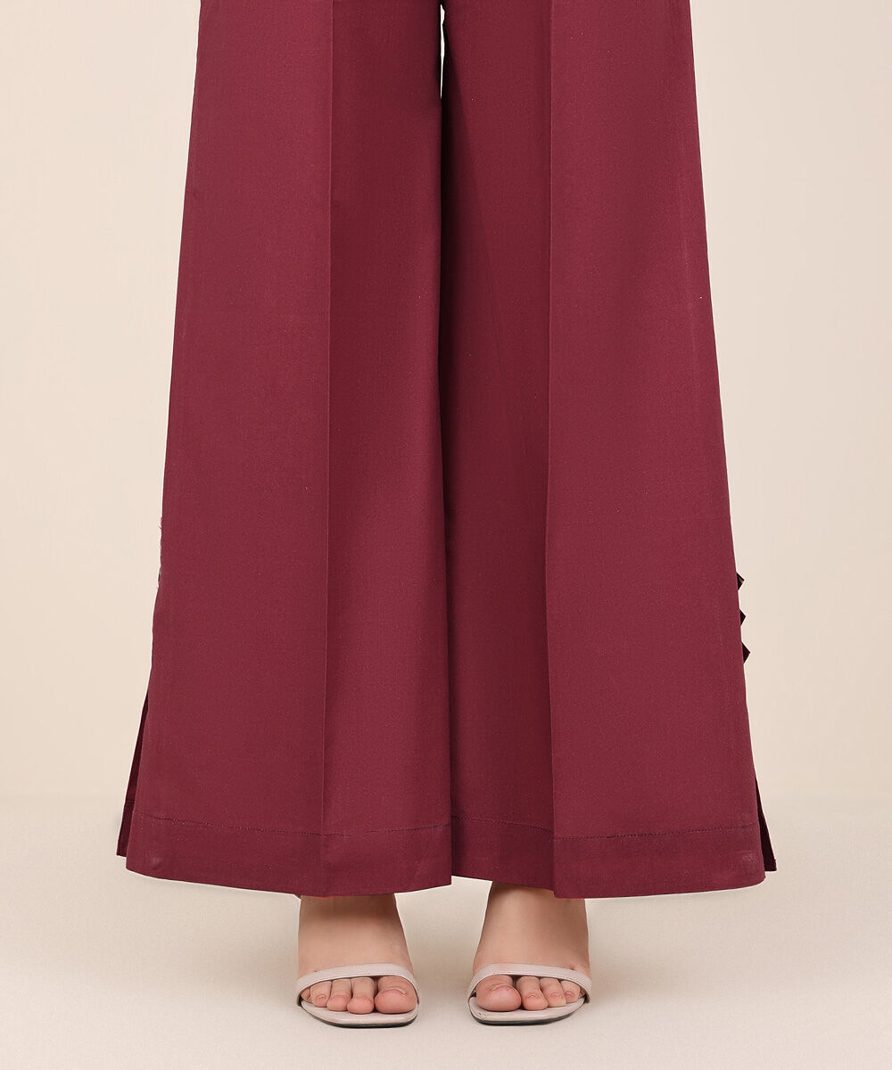 Women's RTW Cambric Red Solid Flared Pants