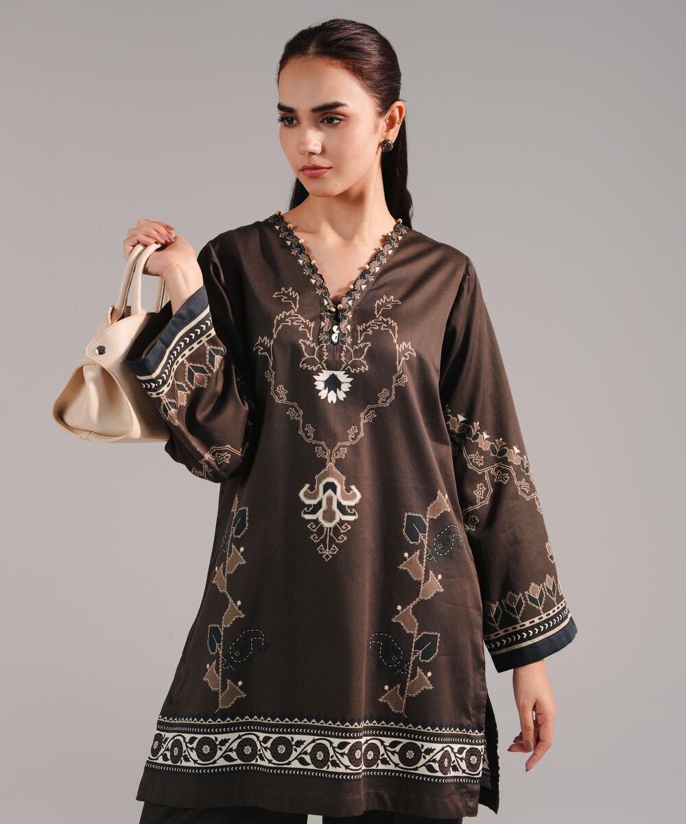 Women's RTW Cotton Satin Printed Dark Olive Green Straight Shirt