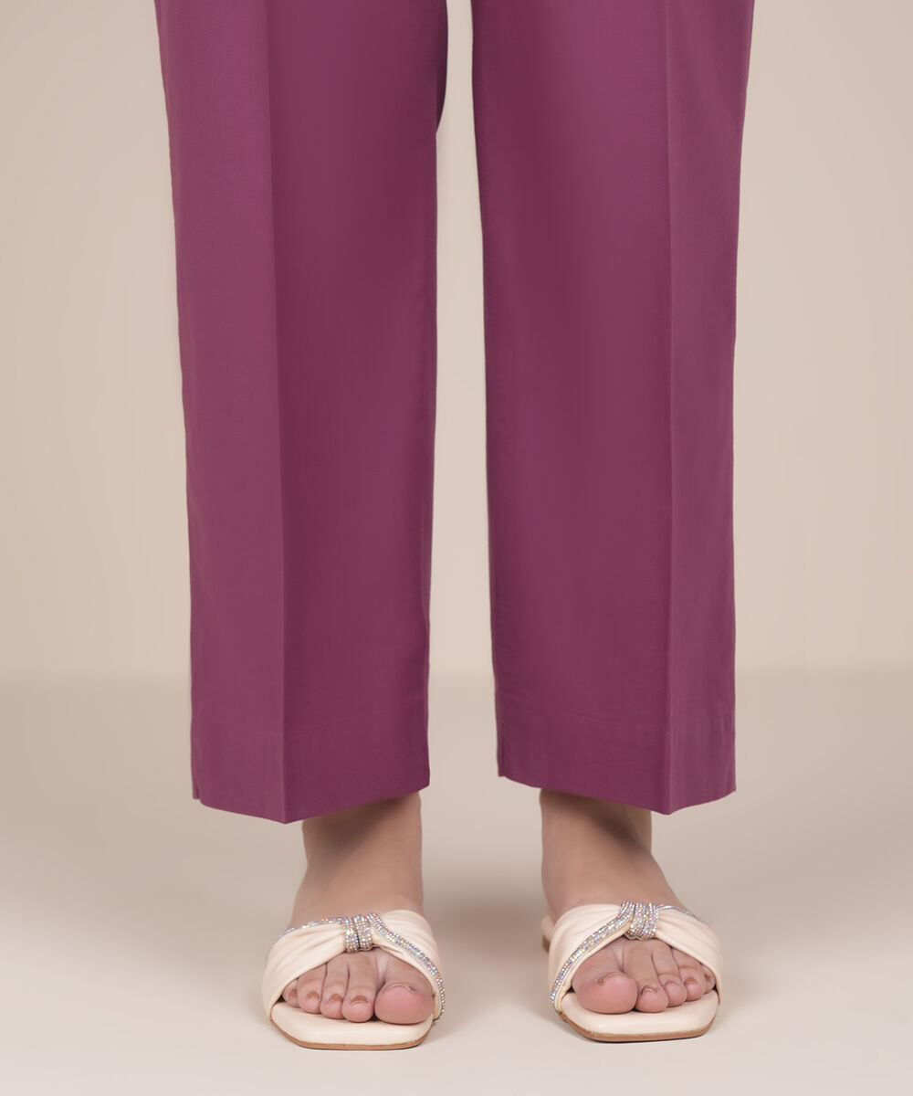 Women's RTW Cambric Purple Solid Straight Pants