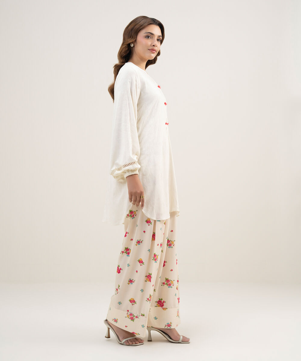 Women's RTW Arabic Cambric Printed Cream White Farshi Shalwar