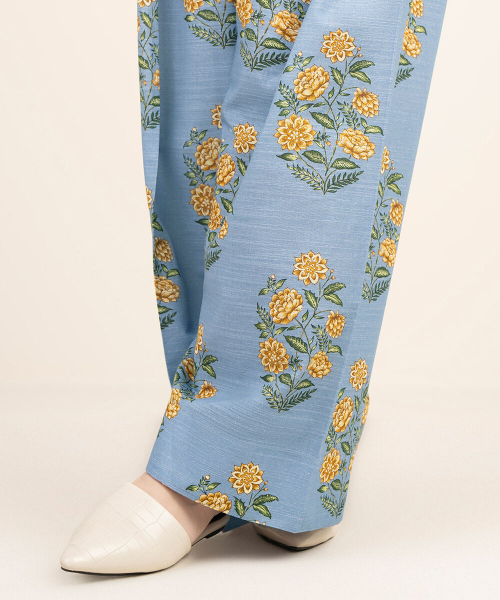 Women's RTW Cambric Blue Printed Farshi Shalwar