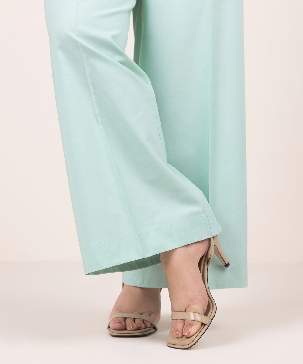 Women's RTW Cotton Viscose Solid Blue Culottes