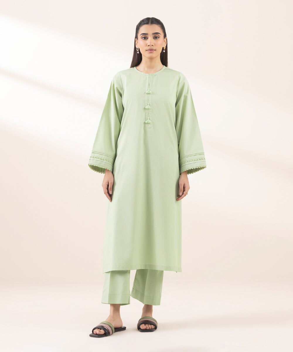 Woman - Green Solid Cambric Shirt