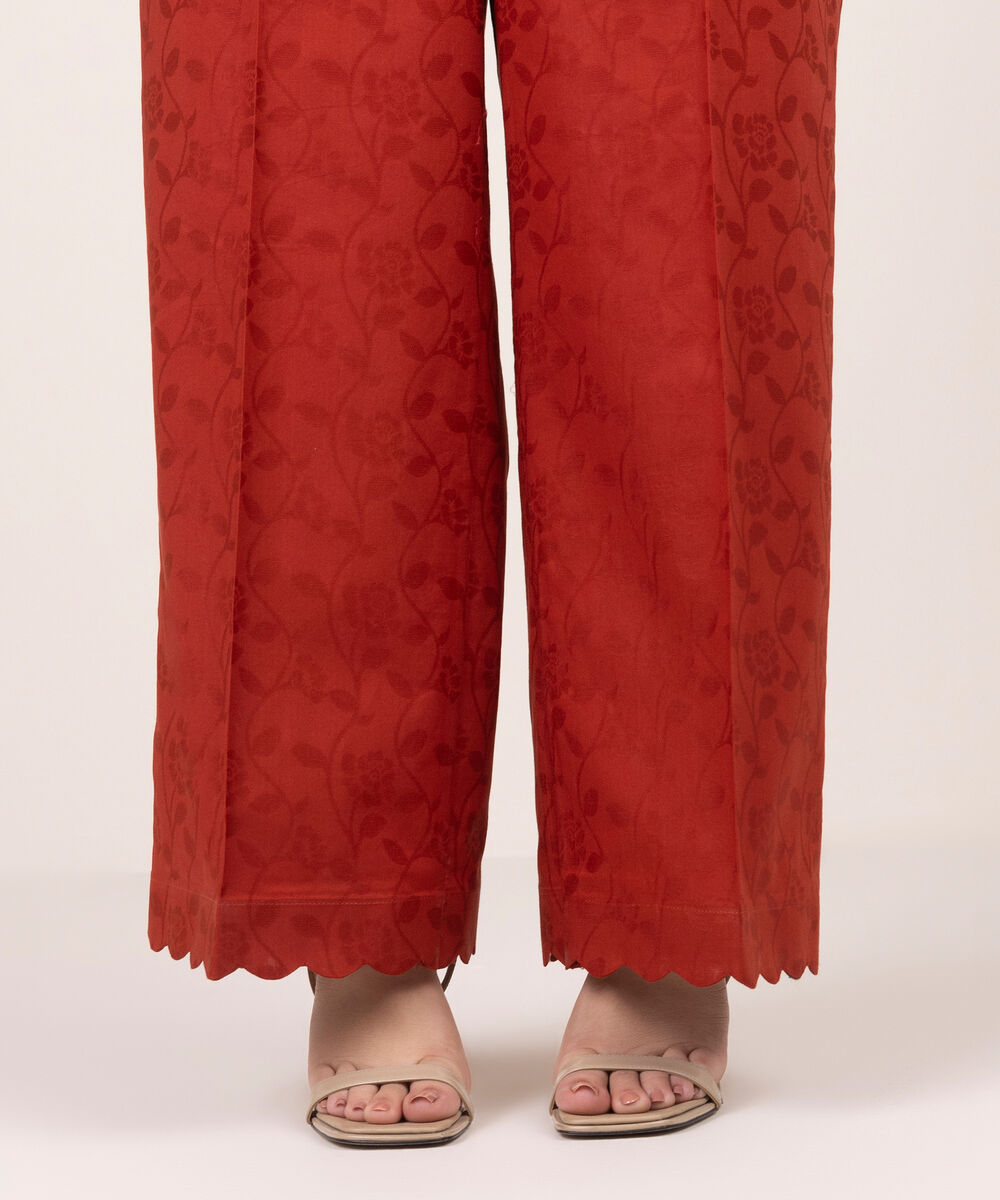 Women's RTW Self Jacquard Solid Orange Culottes
