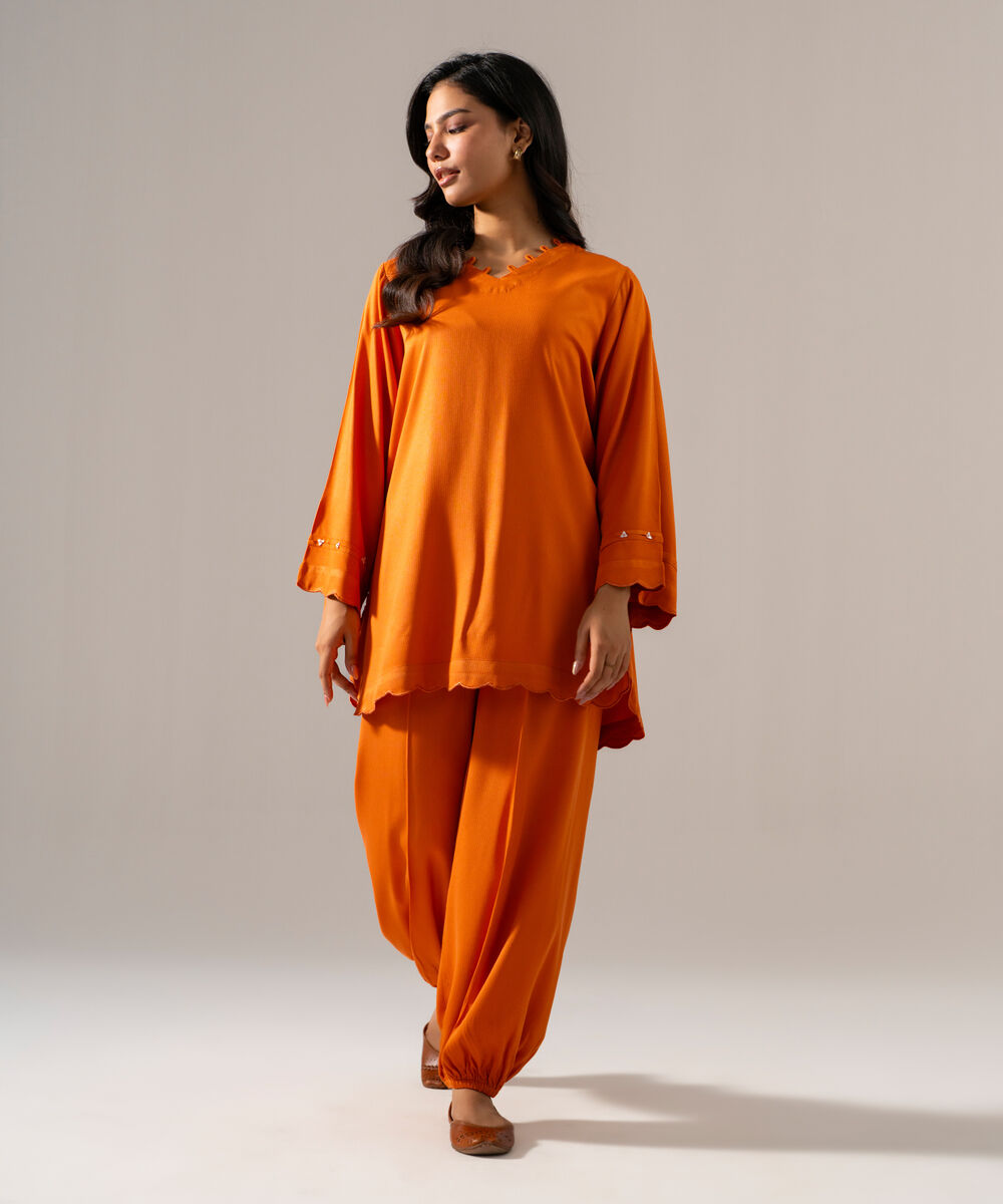 Women's RTW Bedford Solid Orange 2 Piece Suit