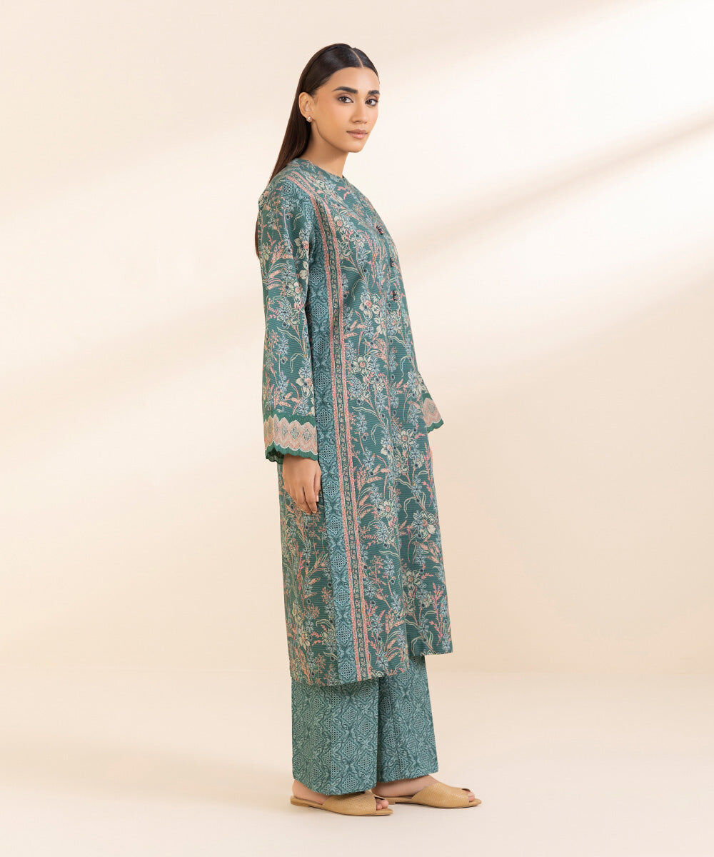 Women's Pret Zari Khaddar Green Embroidered 2 Piece Suit