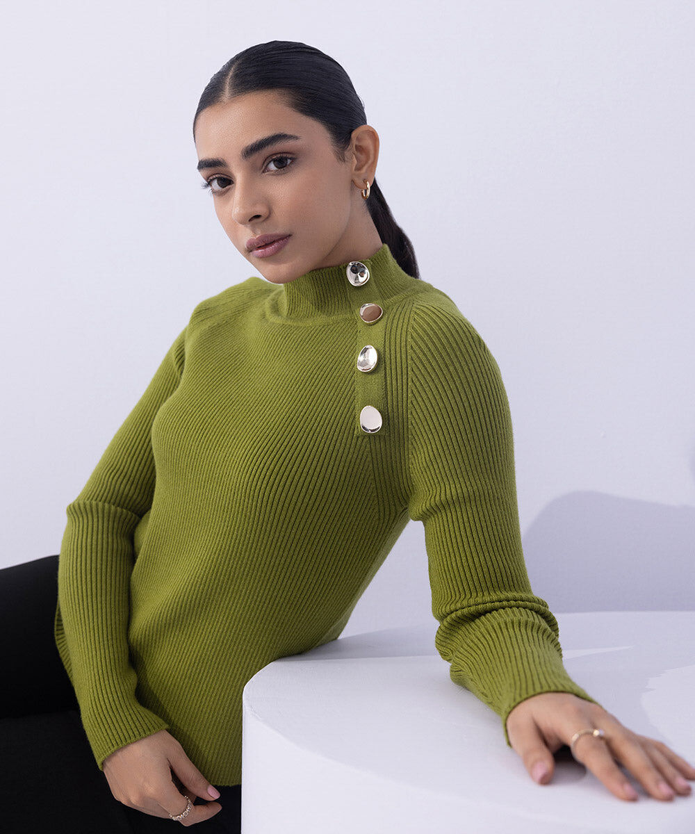 Woman - Green Slim Fit Knit Sweater