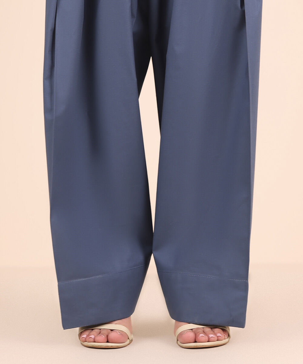 Women's RTW Cambric Blue Solid Shalwar