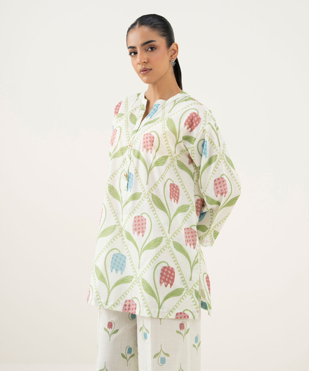 Women's RTW Crosshatch Printed Mint Green Straight Shirt