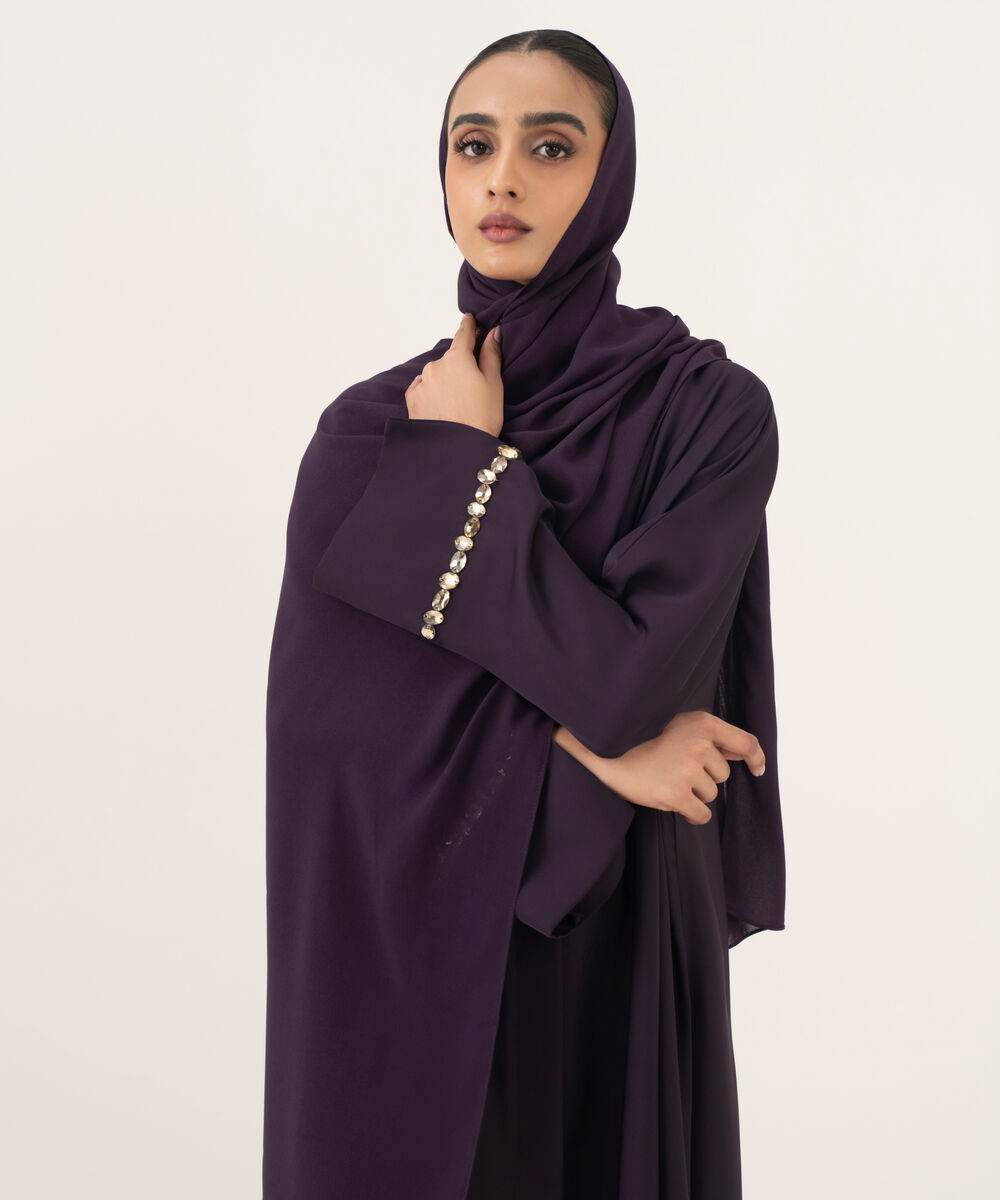 Women's purple button through kimono Abaya