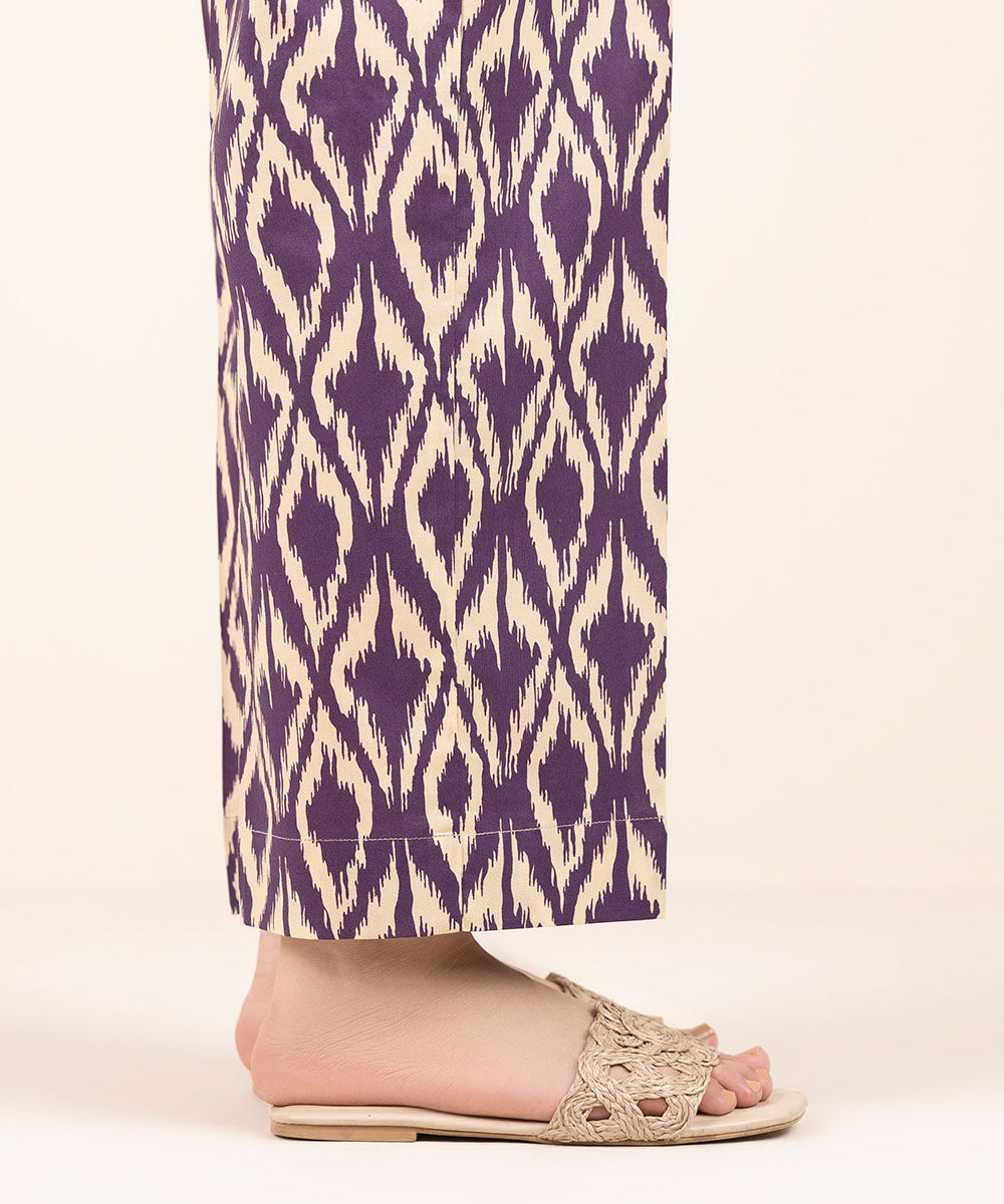 Women's Pret Cambric Purple Printed Straight Pants