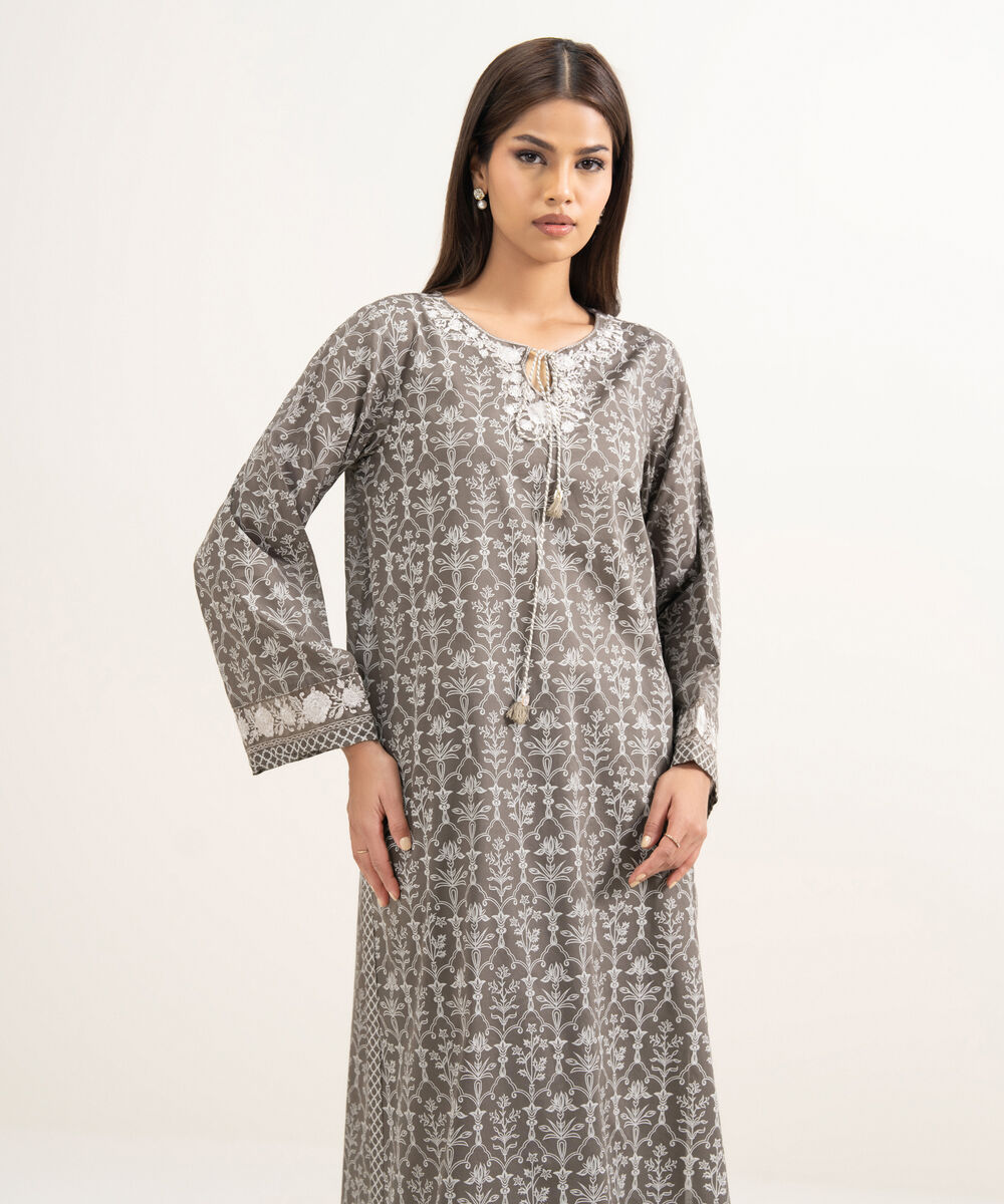 Women's RTW Lawn Embroidered Grey Straight Shirt