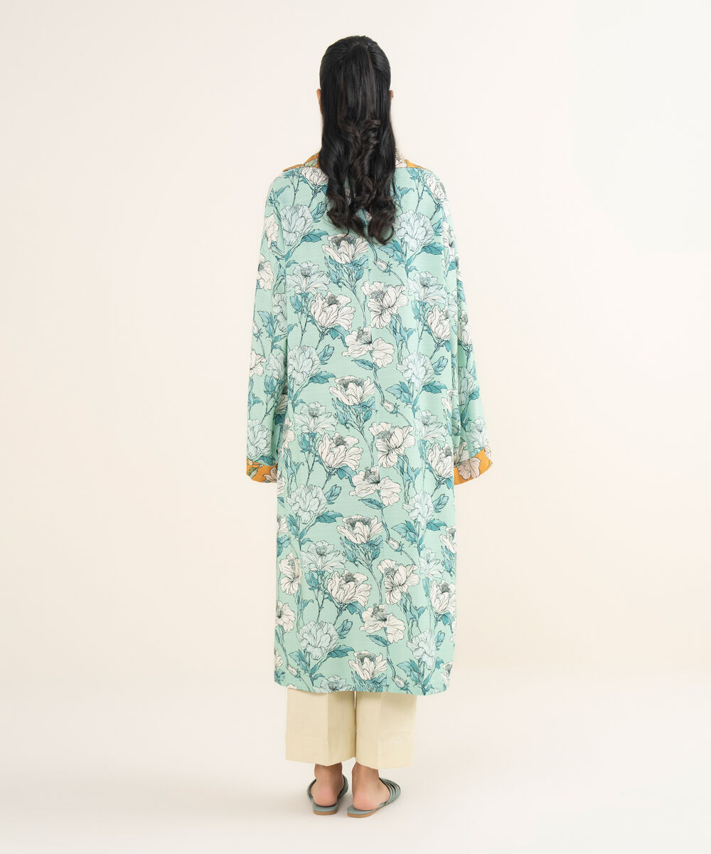 Women's RTW Herringbone Printed Turquoise Straight Shirt