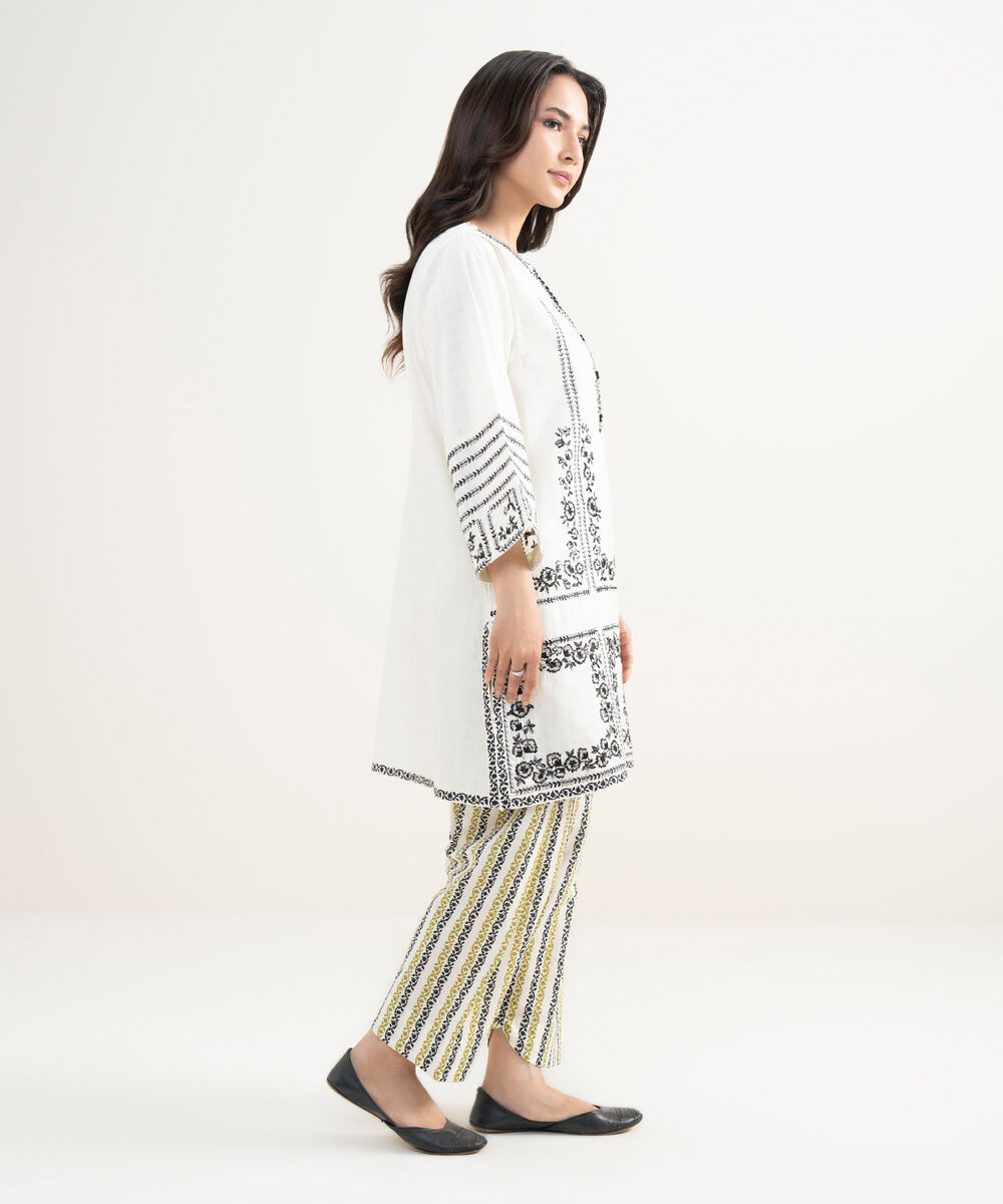 Women's RTW Dobby Embroidered White Boxy Shirt