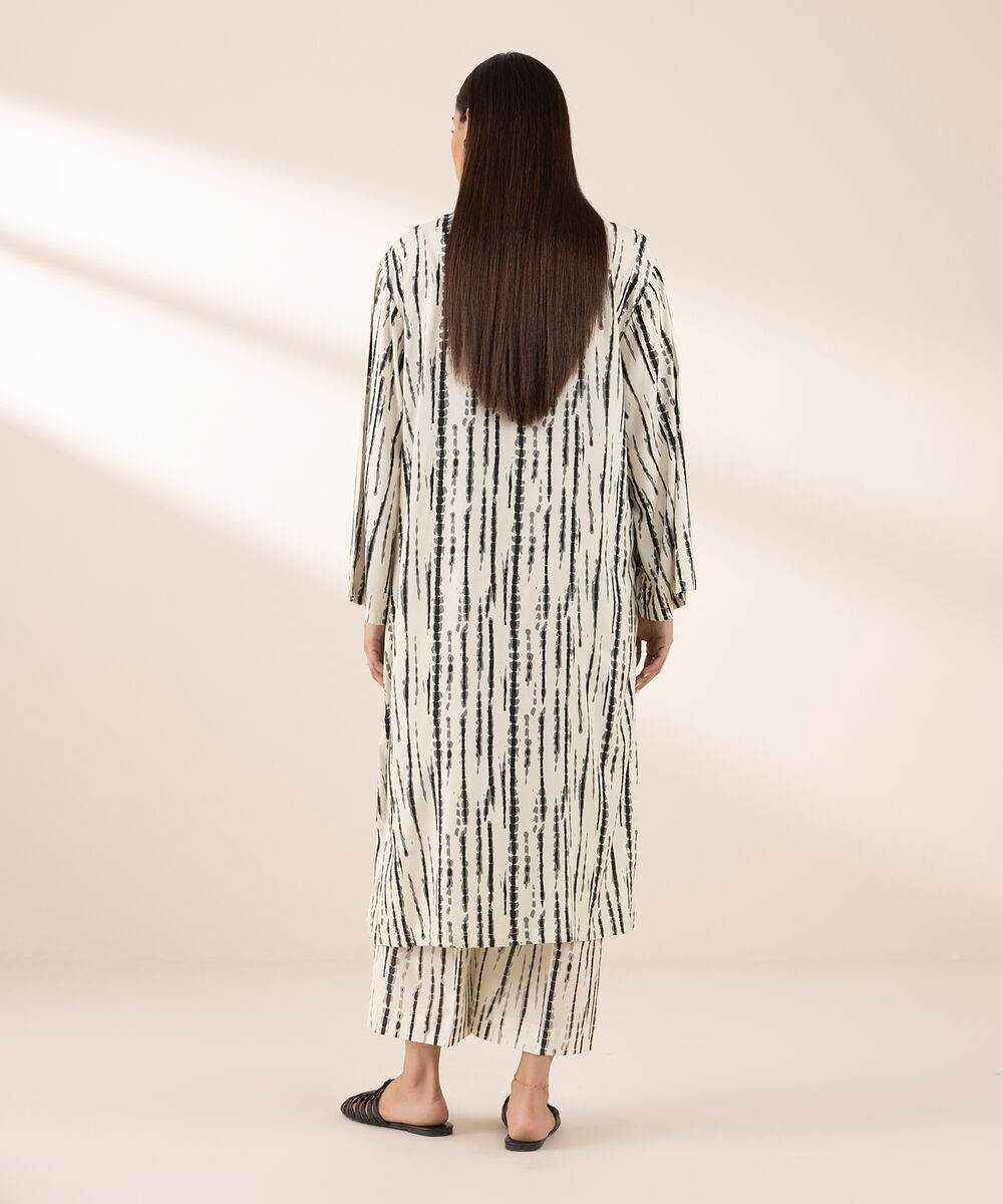 Women's RTW Arabic Lawn White Printed A-Line Shirt