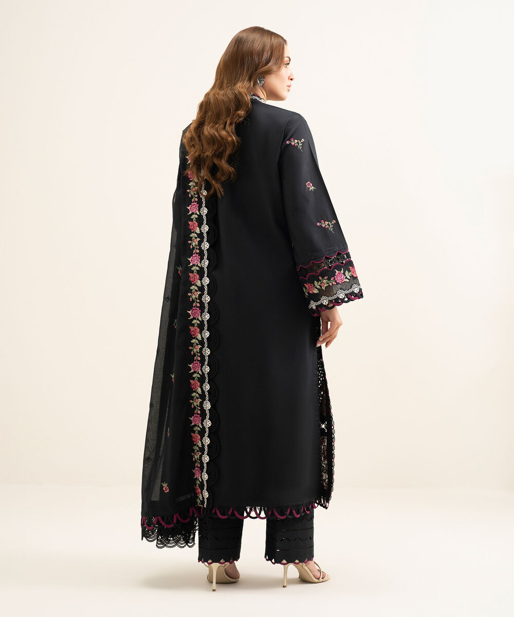 Women's Unstitched Lawn Embroidered Black 3 Piece Suit