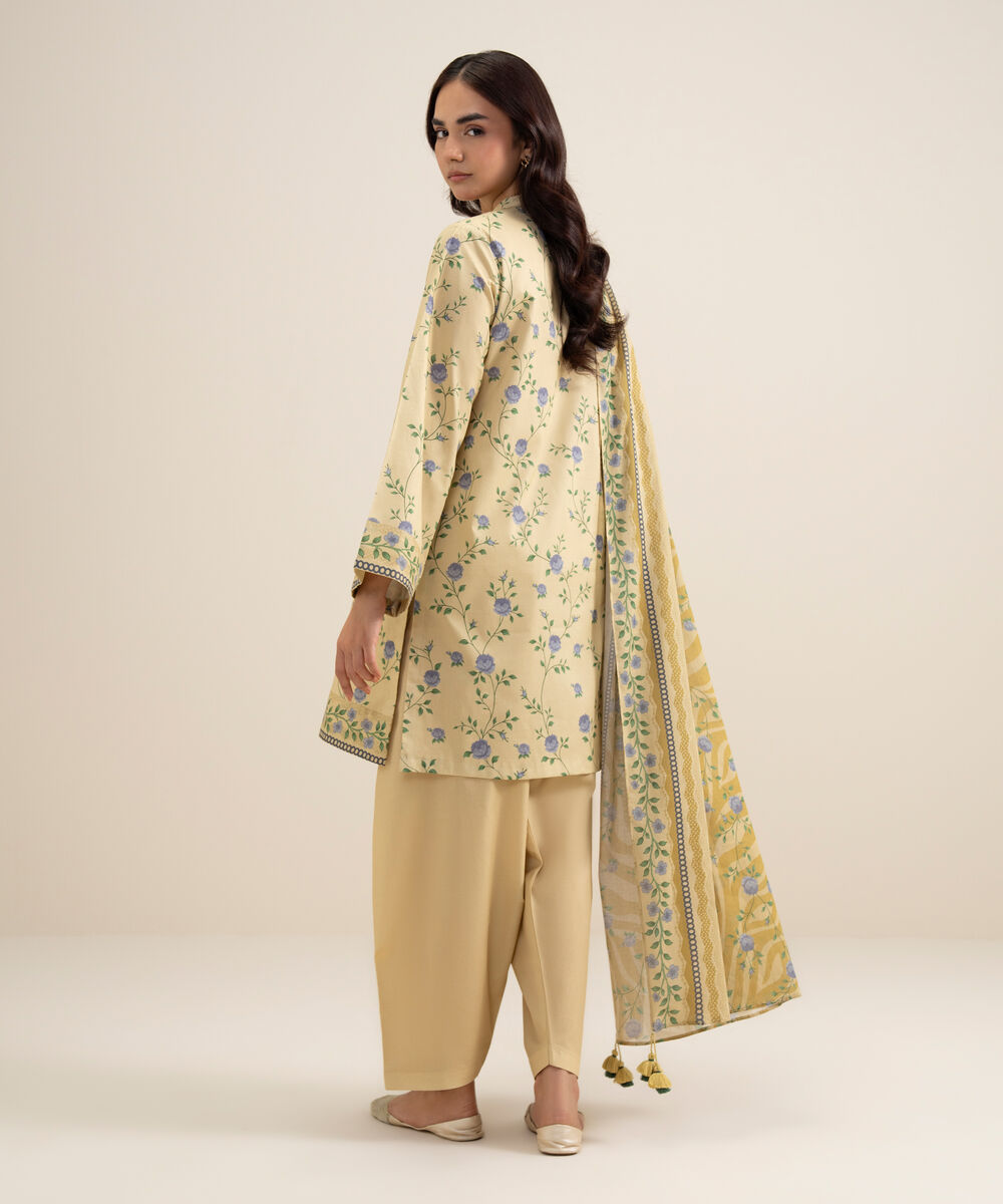 Women's Unstitched Lawn Printed Lime Yellow 3 Piece Suit