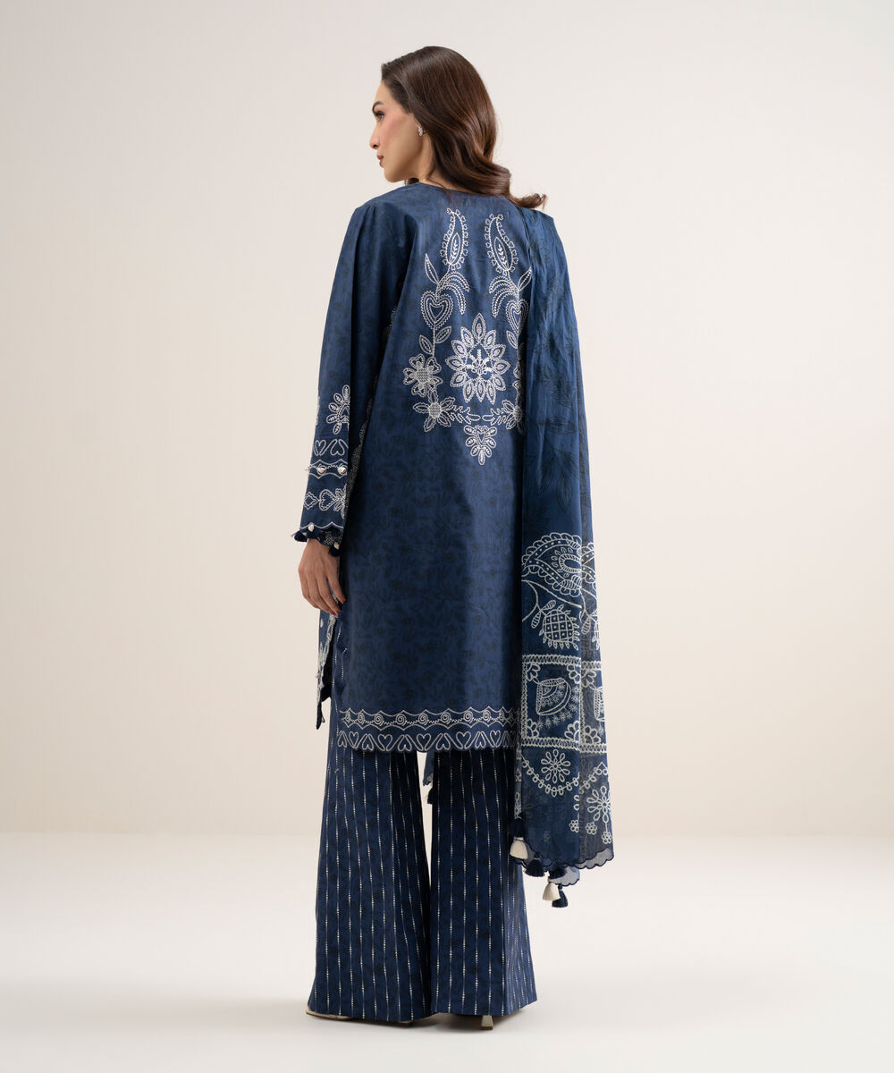 Women's Unstitched Lawn Embroidered Blue 3 Piece Suit