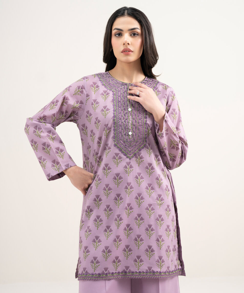 Women's RTW Lawn Embroidered Purple Straight Shirt