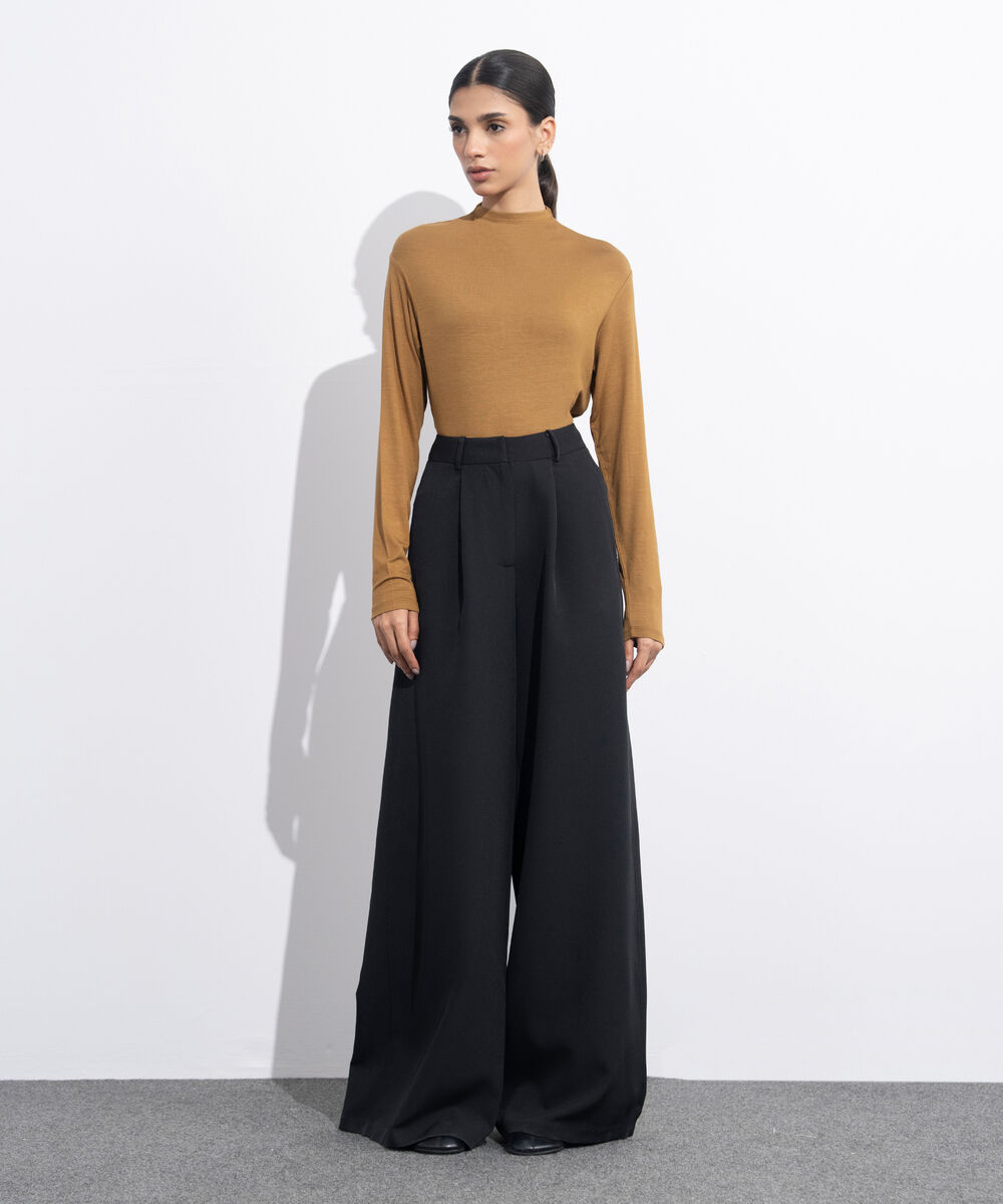 Women's Western Wear Mustard High Neck Fitted Top