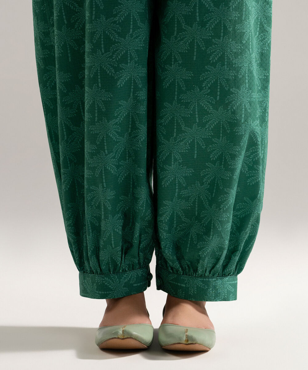 Women's RTW Dobby Printed Green Balloon Pants