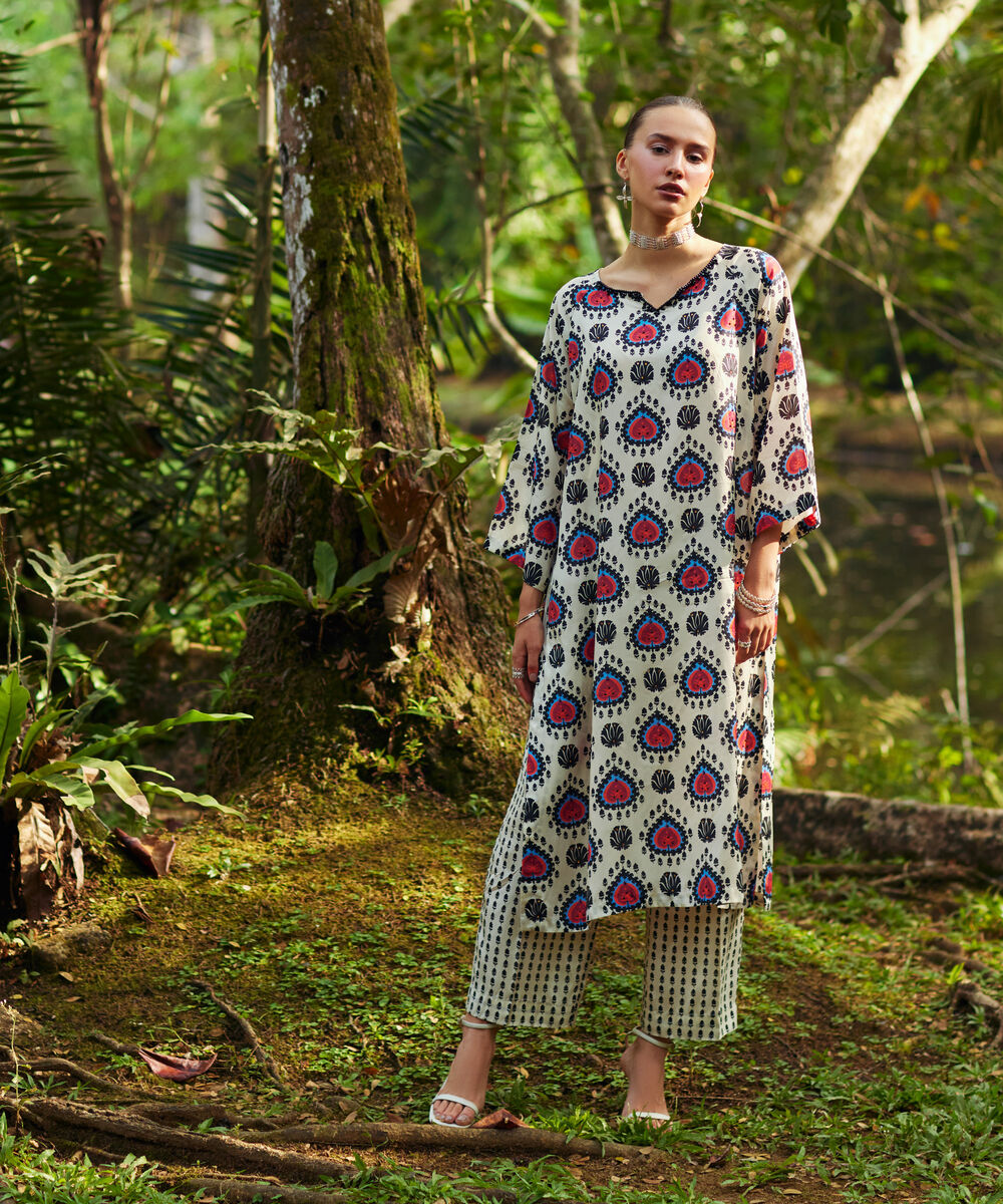 Women's RTW Habotia Grip Printed Off White 2 Piece Suit