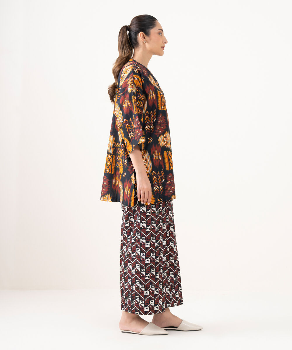 Women's RTW Light Khaddar Printed Black Boxy Shirt