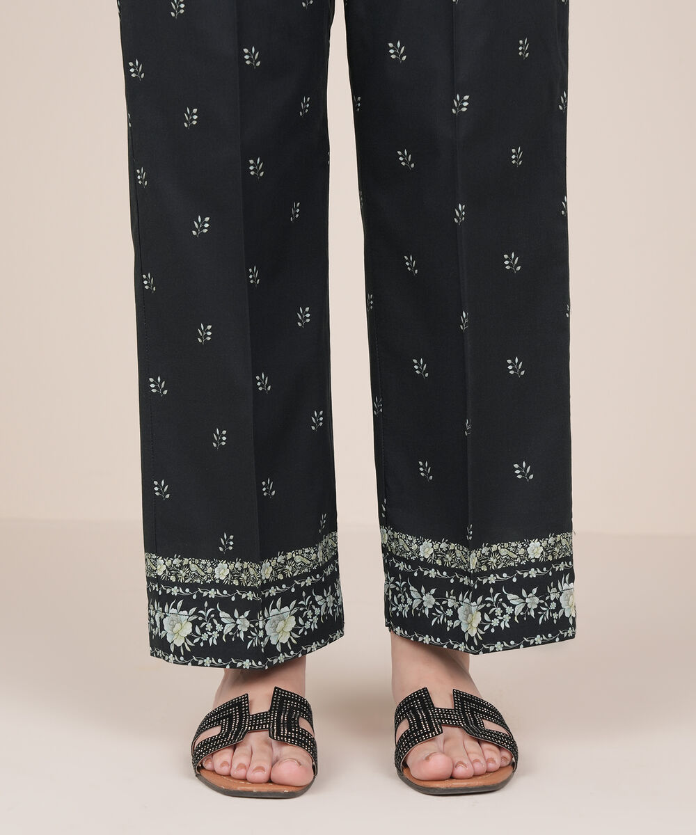 Women's RTW Cambric Black Printed Straight Pants