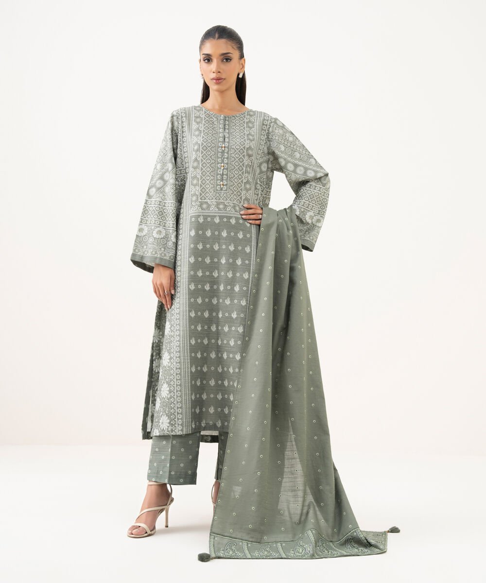 Light Khaddar Embroidered Grey Dupatta