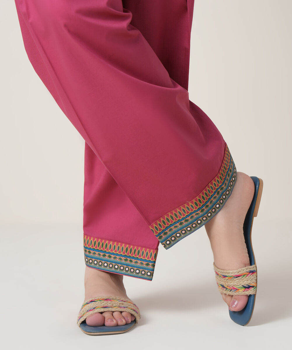 Women's RTW Cambric Pink Solid Trousers