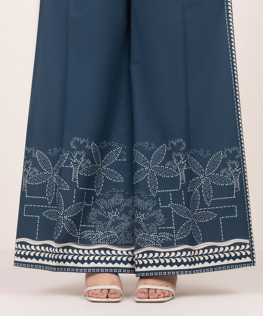 Women's RTW Lawn Printed Blue Culottes
