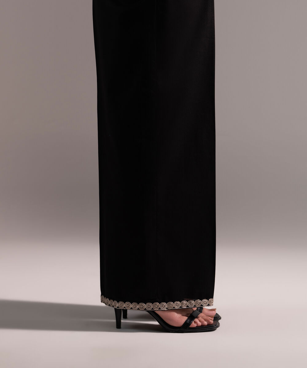 Women's RTW Cambric Embroidered Black Culottes