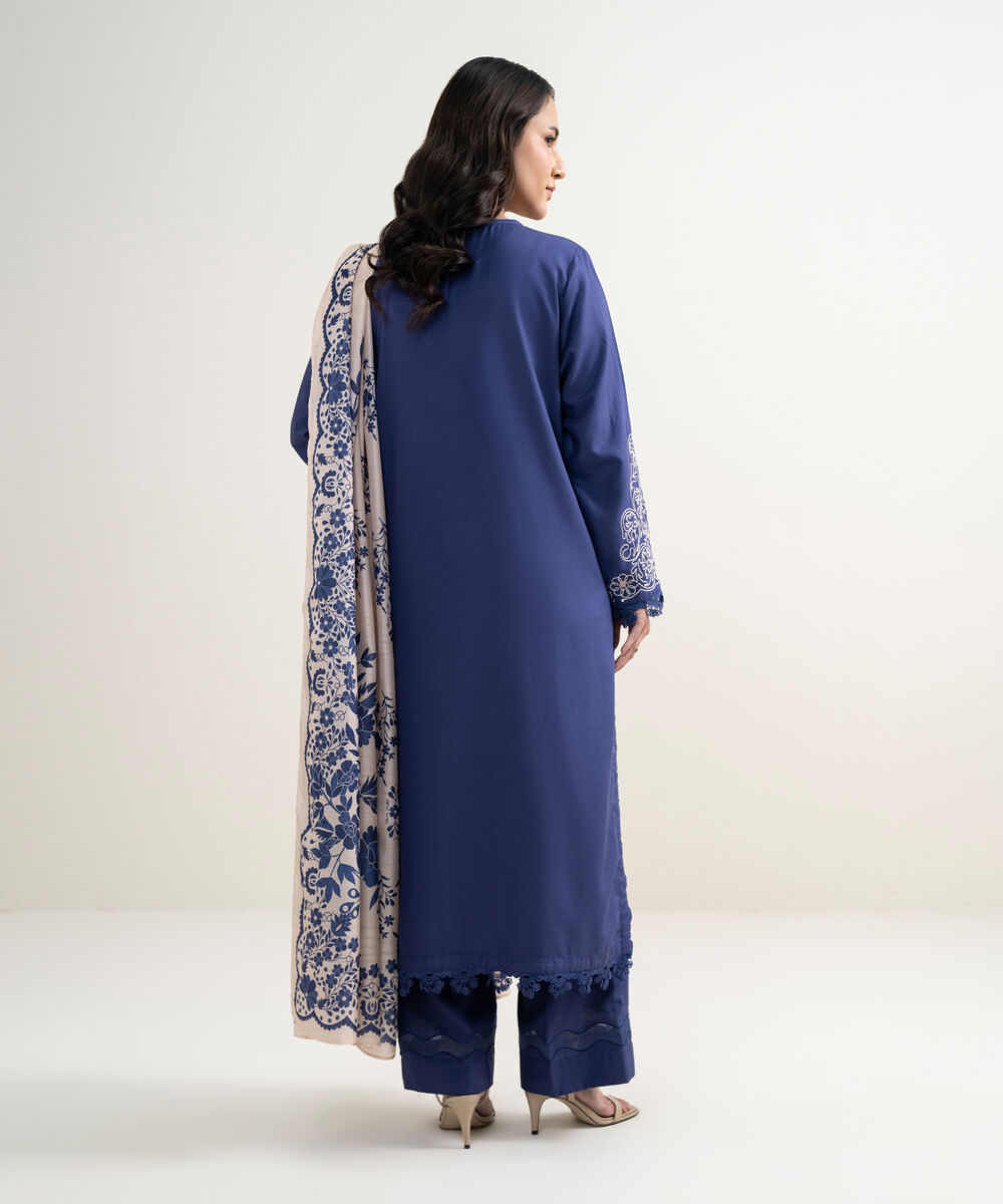 Women's RTW Raw Silk Viscose Embroidered Purple 3 Piece Suit